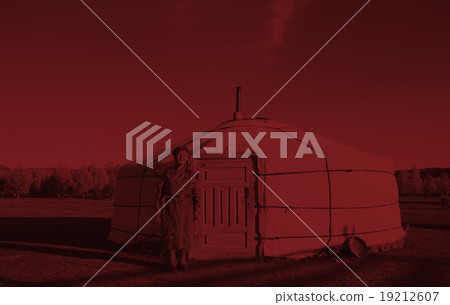 Mongolian Lady Standing Tent Scenic View Tranquil Concept 19212607