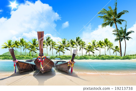 tropical beach and palm trees, concept tropical beach and palm trees, concept 19213738