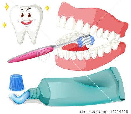 图库插图 brushing teeth with brush and paste