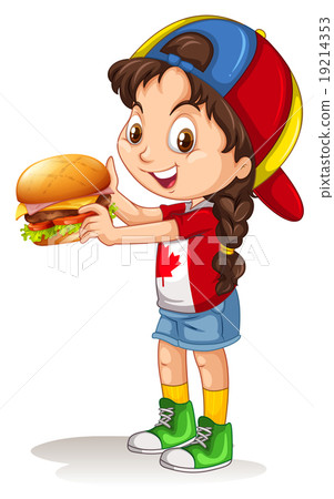 Little girl holding hamburger 19214353