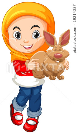 Muslim girl holding brown rabbit - Stock Illustration [19214387] - PIXTA
