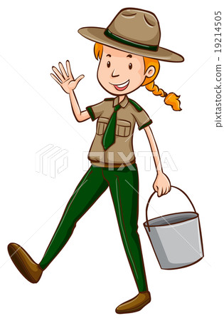 Female park ranger holding bucket 19214505