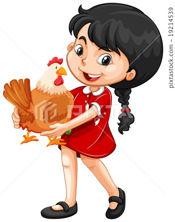 图库插图: little girl holding a chicken