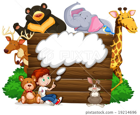 Boy and wild animals 19214696
