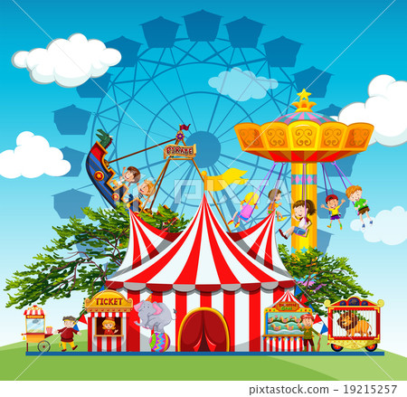 Children and people at the amusement park 19215257