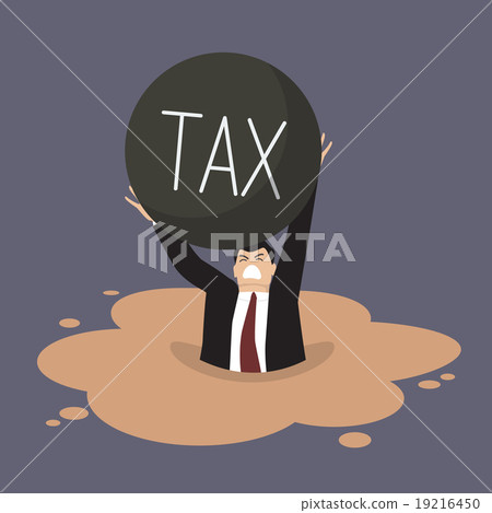 Businessman with heavy tax sinking in a quicksand 19216450