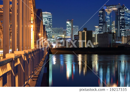 The streets of Osaka Kita at night seen from the Thirteen Bridge The streets of Osaka Kita at night seen from the Thirteen Bridge 19217335