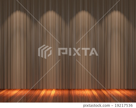 Stage with  brown curtains and spotlight. 19217536