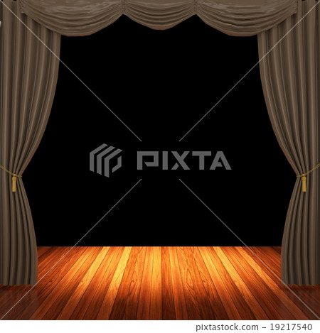Stage with brown curtains and spotlight. Stage with brown curtains and spotlight. 19217540