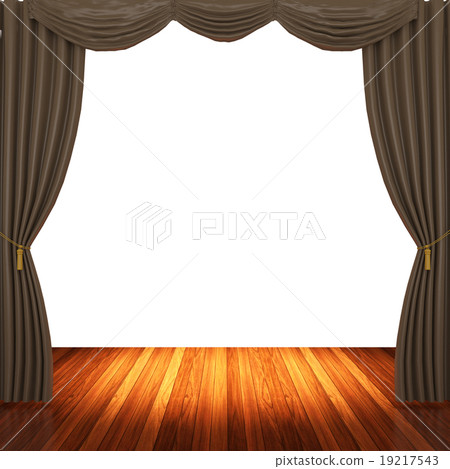 Stage with  brown curtains and spotlight. 19217543
