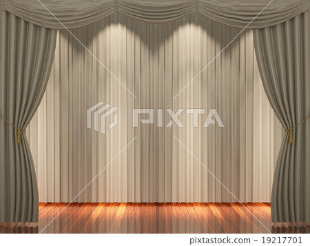 Stage with light brown curtains and spotlight. 19217701