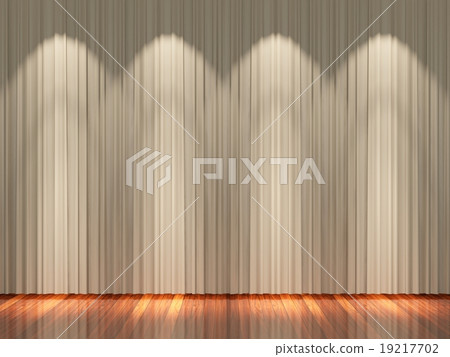 Stage with light brown curtains and spotlight. 19217702