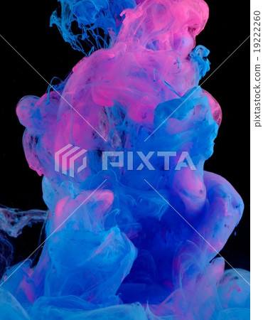 Blue pink cloud of ink in liquid isolated on black 19222260
