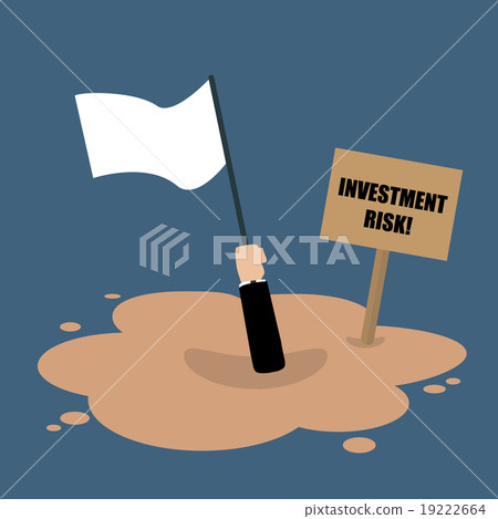 Businessman holds white flag sinking in quicksand 19222664
