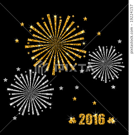 Abstract Festive Firework with Golden and Silver 19224157