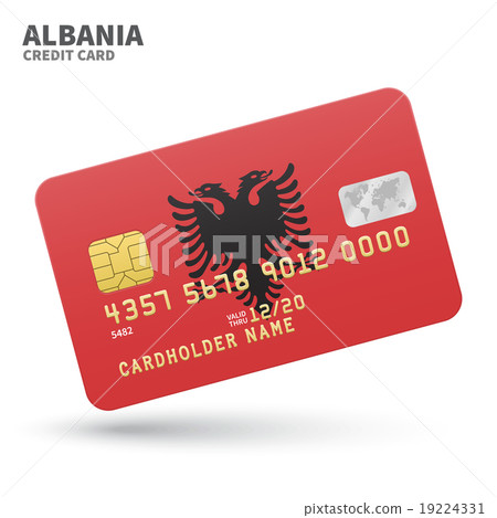 Credit card with Albania flag background for bank 19224331
