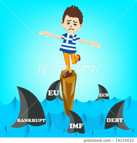 Greece man character on standing on cliff in risk Greece man character on standing on cliff in risk 19224810