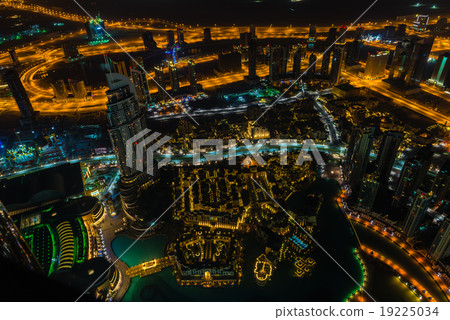 Dubai downtown night scene with city lights. Top 19225034