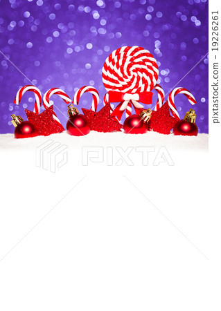 Christmas card with decorative baubles and candies 19226261
