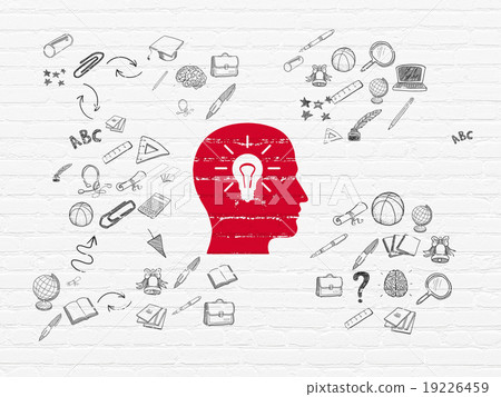 Learning concept: Head With Light Bulb on wall Learning concept: Head With Light Bulb on wall 19226459