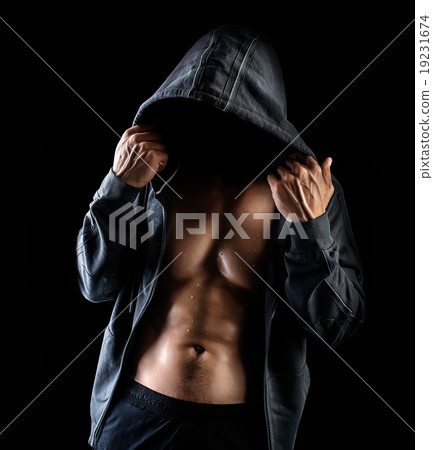Dangerous man with no face wearing jacket with hood  19231674