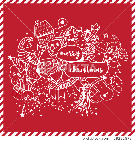 Merry Christmas doodle drawing white on red 19232875