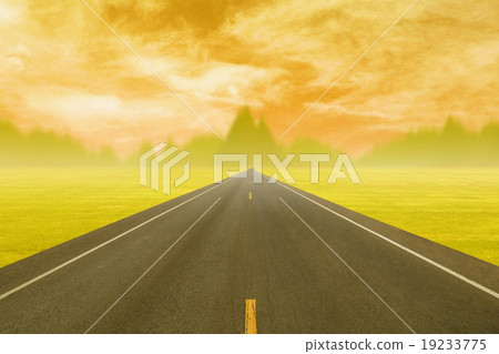asphalt road through the field at sunset asphalt road through the field at sunset 19233775