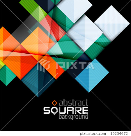 Glossy color squares on black. Geometric abstract 19234672