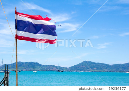 Thai flag with blue sky  at phuket 19236177