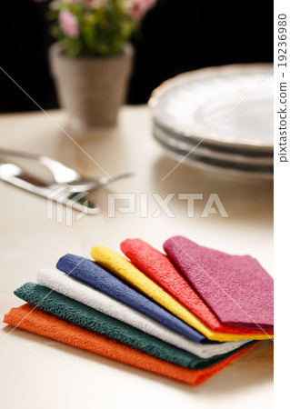Still life with colorful paper table napkins 19236980