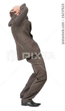 Young businessman worried bad business on white 19237628