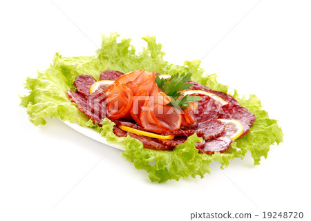 Tasty sausages, meat and greens Tasty sausages, meat and greens 19248720