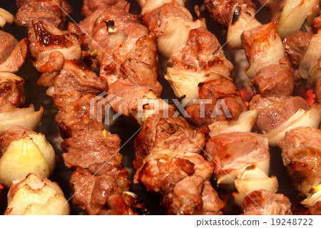 Meat slices prepare on fire Meat slices prepare on fire 19248722