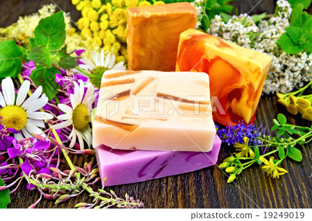 Soap homemade with flowers on board 19249019
