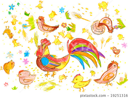 hens and chicks background, child drawing pencil on paper hens and chicks background, child drawing pencil on paper 19251316