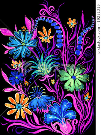 flower background on black - watercolor painting on paper 19251319