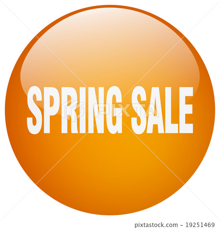spring sale orange round gel isolated push button 19251469