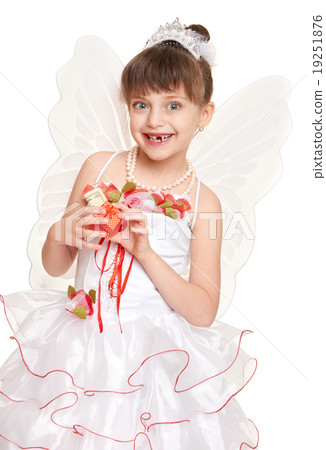 lost tooth child dressed as tooth fairy with gifts and money 19251876