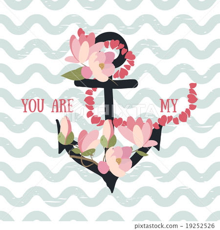Vector background  flowers magnolia and anchor  19252526