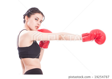 Fitness woman with the red boxing gloves Fitness woman with the red boxing gloves 19254787