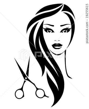 hair salon symbol with pretty woman and scissors 19255615