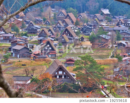 aerial view of Shirakawa-go, Gifu, Japan. 19255618
