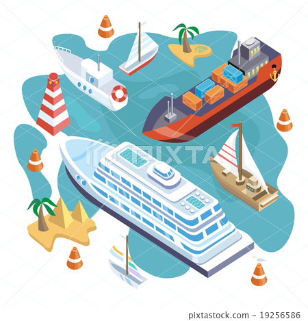 Isometric Set Ships. Sea Transport 19256586