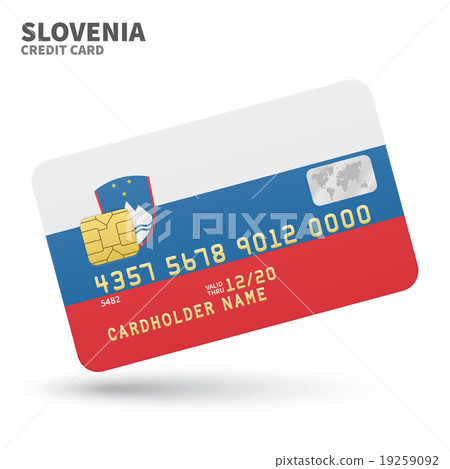 Credit card with Slovenia flag background for bank 19259092