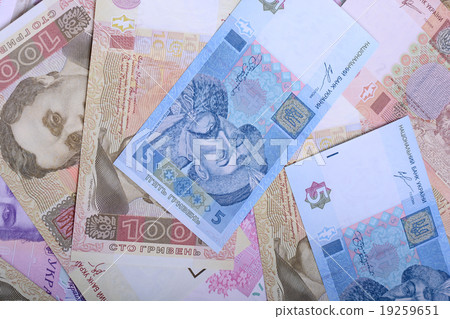 european money, ukrainian hryvnia close up european money, ukrainian hryvnia close up 19259651