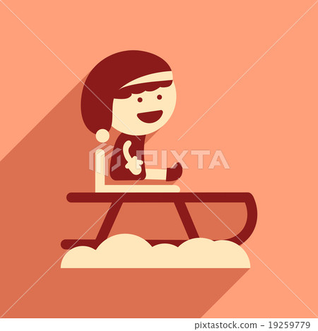 flat icon with long shadow boy on sled 19259779