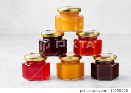 Glass jars with homemade jam Preserved fruits Glass jars with homemade jam Preserved fruits 19259966