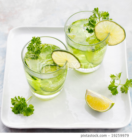 Lime, cucumber, parsley cocktail, detox water  Lime, cucumber, parsley cocktail, detox water  19259979