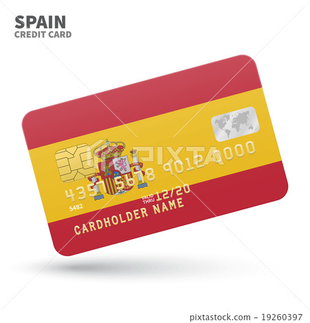 Credit card with Spain flag background for bank Credit card with Spain flag background for bank 19260397