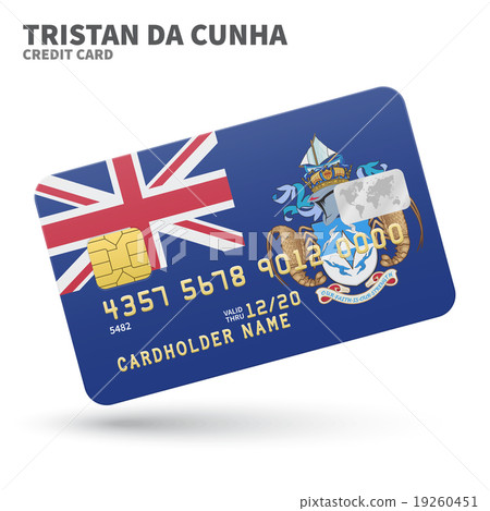 Credit card with Tristan da Cunha flag background Credit card with Tristan da Cunha flag background 19260451